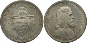 Europäische Münzen und Medaillen, Ungarn / Hungary. 900. Jahrestag - Tod von St. Stephan I. 5 Pengö 1938, Silber. KM 516. Stempelglanz