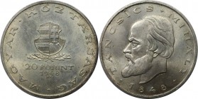 Europäische Münzen und Medaillen, Ungarn / Hungary. 100 Jahre Revolution von 1848 - Mihaly Tancsics. 20 Forint 1948, Silber. KM 539. Vorzüglich-stempe...