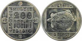 Europäische Münzen und Medaillen, Ungarn / Hungary. Bedrohte Tiere: Sumpfschildkröte. 200 Forint 1985, Silber. 0.33 OZ. KM 649. Stempelglanz