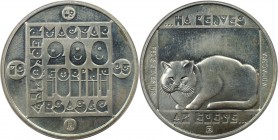 Europäische Münzen und Medaillen, Ungarn / Hungary. Bedrohte Tiere: Wildkatze. 200 Forint 1985, Silber. 0.33 OZ. KM 650. Stempelglanz