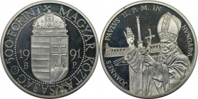 Europäische Münzen und Medaillen, Ungarn / Hungary. Papstbesuch. Papst Johannes Paul II. 500 Forint 1991 BP, Silber. 0.81 OZ. KM 683. Polierte Platte...