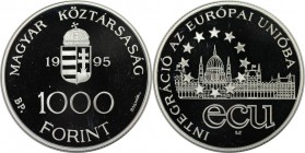 Europäische Münzen und Medaillen, Ungarn / Hungary. Europäische Union. 1000 Forint 1995, Silber. 0.93 OZ. KM 720. Polierte Platte