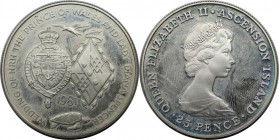 Weltmünzen und Medaillen, Ascension Island. Königliche Hochzeit - Charles & Diana. 25 Pence 1981, Silber. KM 3b. Polierte Platte