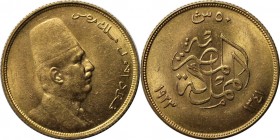 Weltmünzen und Medaillen, Ägypten / Egypt. Fuad I. (1917-1936). 50 Piastres 1923, 875/1000 Gold. 4,25 g. KM 340. Vorzüglich-stempelglanz.