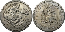 Weltmünzen und Medaillen, Barbados. 10. Jahrestag der Unabhängigkeit. 10 Dollars 1976, Kupfer-Nickel. KM 26. Stempelglanz