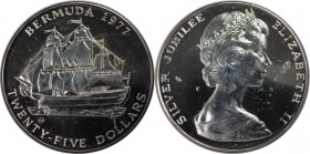 Weltmünzen und Medaillen, Bermuda. 25. Regierungsjubiläum von Elisabeth II. - Segelschiff. 25 Dollars 1977, Silber. 1.63 OZ. KM 25. Stempelglanz