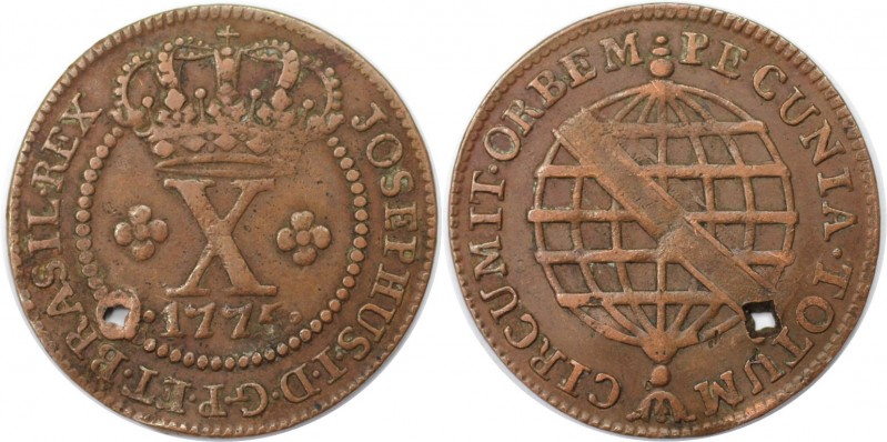 Weltmünzen und Medaillen, Brasilien / Brazil. Jose I. (1750-1777). 10 Reis 1775,...