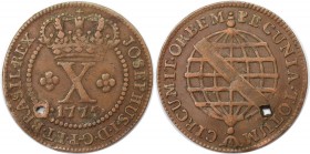 Weltmünzen und Medaillen, Brasilien / Brazil. Jose I. (1750-1777). 10 Reis 1775, Kupfer. KM 174.2. Sehr schön. Loch