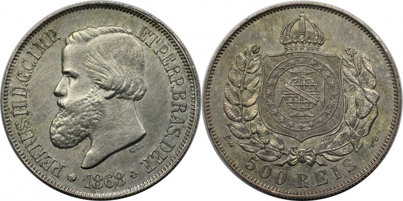 Weltmünzen und Medaillen, Brasilien / Brazil. Pedro II. (1831-1889). 500 Reis 18...