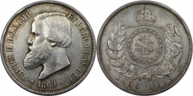 Weltmünzen und Medaillen, Brasilien / Brazil. Pedro II. (1831-1889). 2000 Reis 1869, Silber. 0.72 OZ. KM 475. Fast Vorzüglich