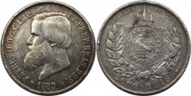 Weltmünzen und Medaillen, Brasilien / Brazil. Pedro II. (1831-1889). 2000 Reis 1889, Silber. 0.75 OZ. KM 485. Stempelglanz