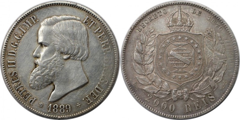 Weltmünzen und Medaillen, Brasilien / Brazil. Pedro II. (1831-1889). 2000 Reis 1...