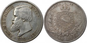 Weltmünzen und Medaillen, Brasilien / Brazil. Pedro II. (1831-1889). 2000 Reis 1889, Silber. 0.75 OZ. KM 485. Vorzüglich-stempelglanz
