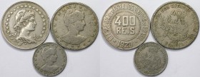 Weltmünzen und Medaillen, Brasilien / Brazil, Lots und Sammlungen. 100 Reis 1901 (KM 503), 400 Reis 1920 (KM 505), 400 Reis 1920 (KM 520). Lot von 3 M...