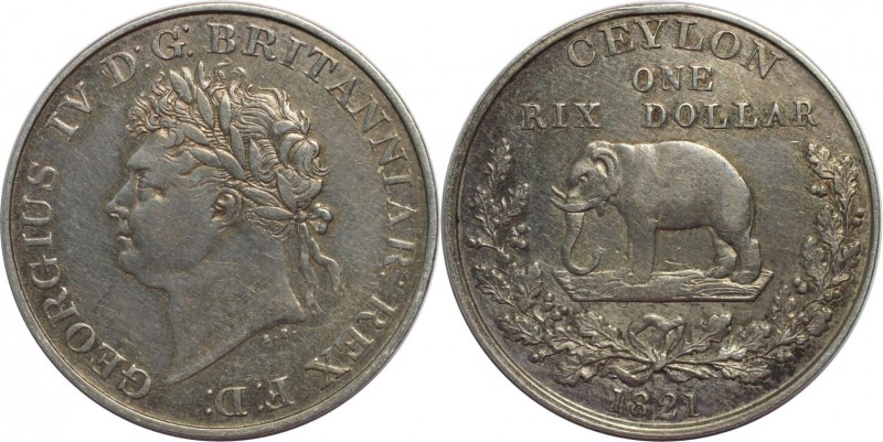 Weltmünzen und Medaillen, Ceylon. George IV. (1820-1830). Rixdollar 1821, Silber...