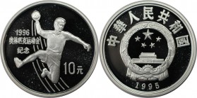 Weltmünzen und Medaillen, China. Olympische Spiele - Handball. 10 Yuan 1995, Silber. KM 759. Polierte Platte