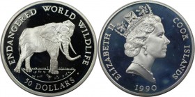 Weltmünzen und Medaillen, Cookinseln / Cook Islands. Gefährdete Weltwildleben-Reihe - Afrikanischer Elefant. 50 Dollars 1990, Silber. 0.58 OZ. KM 53. ...