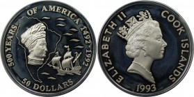 Weltmünzen und Medaillen, Cookinseln / Cook Islands. Serie: 500 Jahre Amerika - Amerigo Vespucci. 50 Dollars 1993, Silber. 0.93 OZ. KM 172. Polierte P...