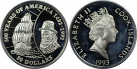 Weltmünzen und Medaillen, Cookinseln / Cook Islands. Serie: 500 Jahre Amerika - John Hawkins. 50 Dollars 1993, Silber. 0.93 OZ. KM 171. Polierte Platt...