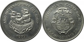 Weltmünzen und Medaillen, Costa Rica. Jahr des Kindes / Vögel im Nest. 100 Colones 1979, Silber. 1.04 OZ. KM 206. Stempelglanz