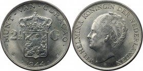 Weltmünzen und Medaillen, Curaçao. Wilhelmina (1890-1948). 2-1/2 Gulden 1944, Silber. 0.72 OZ. KM 46. Fast Stempelglanz