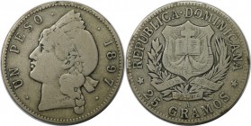 Weltmünzen und Medaillen, Dominikanische Republik / Dominican Republic. Peso (25 Gramos) 1897 A, Silber. KM 16. Schön-sehr schön