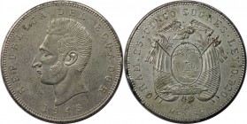 Weltmünzen und Medaillen, Ecuador. Antonio Jose de Sucre. 5 Sucres 1943, Silber. KM 79. Fast Stempelglanz