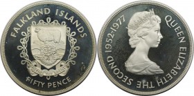 Weltmünzen und Medaillen, Falklandinseln / Falkland islands. 25. Jahrestag der Thronbesteigung von Königin Elizabeth II. 50 Pence 1977, Silber. 0.84 O...