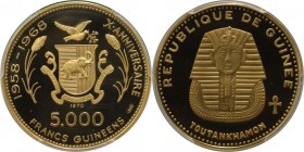 Weltmünzen und Medaillen, Guinea. 10. Jahrestag der Unabhängigkeit - Tutanchamun. 5000 Francs 1970, Gold. 0.58 OZ. KM 38. PCGS PR67 DCAM
