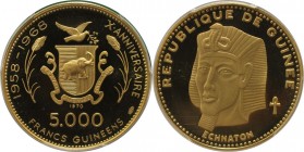 Weltmünzen und Medaillen, Guinea. 10. Jahrestag der Unabhängigkeit - Echnator. 5000 Francs 1970, Gold. 0.58 OZ. KM 33. PCGS PR66 DCAM