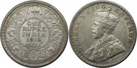 Weltmünzen und Medaillen, Indien / India. British Indien. George V. (1910-1936). 1 Rupee 1918, Silber. KM 524. Stempelglanz. Berieben. Kratzer