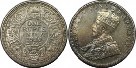 Weltmünzen und Medaillen, Indien / India. Britisch Indien. George V. (1910-1936). 1 Rupee 1920, Silber. KM 524. Stempelglanz. Berieben. Kratzer