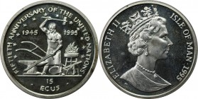 Weltmünzen und Medaillen, Isle of Man. 50 Jahre Vereinte Nationen. 15 Ecus 1995, Silber. KM 714. Polierte Platte