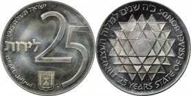 Weltmünzen und Medaillen, Israel. 25. Jahrestag - Israel Bond Programm. 25 Lirot 1975, Silber. 0.77 OZ. KM 81. Fast Stempelglanz