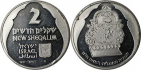 Weltmünzen und Medaillen, Israel. Chanukka - Englischer Leuchter. 2 New Sheqalim 1987, Silber. 0.79 OZ. KM 184. Polierte Platte. Randfehler