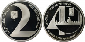Weltmünzen und Medaillen, Israel. 40. Jahrestag - Ausrufung des Staates Israel. 2 New Sheqalim 1988, Silber. 0.79 OZ. KM 186. Polierte Platte