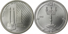 Weltmünzen und Medaillen, Israel. Judaic Sabbath Leuchter. 1 New Sheqel 1992, Silber. 0.43 OZ. KM 238. Stempelglanz