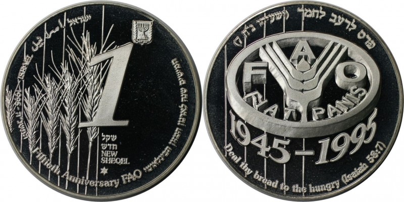 Weltmünzen und Medaillen, Israel. FAO - 50 Jahre. 1 New Sheqel 1995, Silber. 0.4...