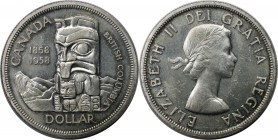 Weltmünzen und Medaillen, Kanada / Canada. Elisabeth II. 100 Jahre Kronkolonie Britisch Kolumbien - Totempfahl. 1 Dollar 1958, Silber. KM 55. Stempelg...