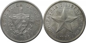 Weltmünzen und Medaillen, Kuba / Cuba. 1 Peso 1934, Silber. KM 15.2. Vorzüglich