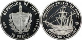 Weltmünzen und Medaillen, Kuba / Cuba. Postgeschichte. Segelschiff. 10 Pesos 1992, Silber. 0.64 OZ. KM 561. Polierte Platte