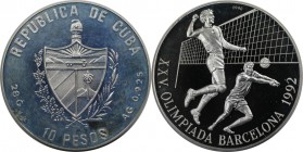 Weltmünzen und Medaillen, Kuba / Cuba. XXV. Olympische Spiele 1992 in Barcelona - Volleyball. 10 Pesos 1990, Silber. 0.83 OZ. KM 344. Polierte Platte