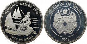 Weltmünzen und Medaillen, Tonga. XXVI. Olympischen Sommerspiele, Atlanta 1996 - Segeln. 1 Pa'anga 1992, Silber. 0.93 OZ. KM 156. Polierte Platte
