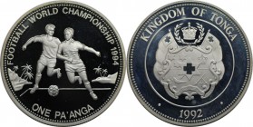 Weltmünzen und Medaillen, Tonga. "Fußball WM USA 1994". 1 Pa'anga 1992, Silber. 0.94 OZ. KM 157. Polierte Platte