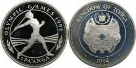 Weltmünzen und Medaillen, Tonga. Olympische Sommerspiele Atlanta, Speerwerfer. 1 Pa'anga 1994, Silber. 0.94 OZ. KM 159.1. Polierte Platte