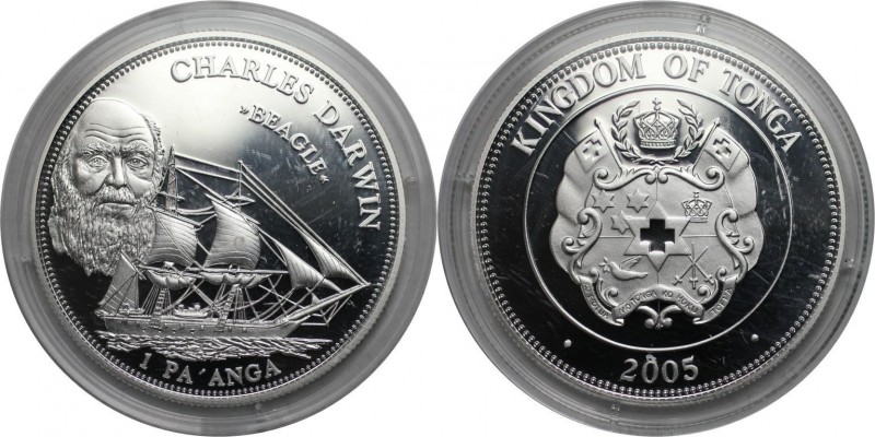 Weltmünzen und Medaillen, Tonga. CHARLES DARWIN. 1 Pa'anga 2005, Silber. 0.84 OZ...