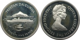Weltmünzen und Medaillen, Tristan da Сunha. 25. Jahrestag der Krönung von Elisabeth II. 25 Pence 1977, Silber. 0.84 OZ. KM 1a. Polierte Platte