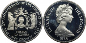Weltmünzen und Medaillen, Tristan da Сunha. 25 jähriges Thronjubiläum Elizabeth II. 1 Crown 1978, Silber. 0.84 OZ. KM 2a. Polierte Platte