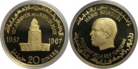 Weltmünzen und Medaillen, Tunesien / Tunisia. 10. Jahrestag der Republik. 20 Dinars 1967 NI, Gold. 1.1 OZ. KM 289. PCGS PR65 DCAM. Nur 3.536 Exemplare...