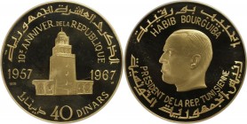 Weltmünzen und Medaillen, Tunesien / Tunisia.10. Jahrestag der Republik. 40 Dinars 1967 NI, Gold. 2.2 OZ. KM 290. PCGS PR66 DCAM